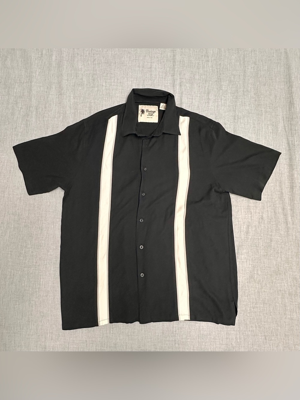 Vintage 100% Silk Bowling Camp Shirt Men’s XL Black Retro Sopranos Style